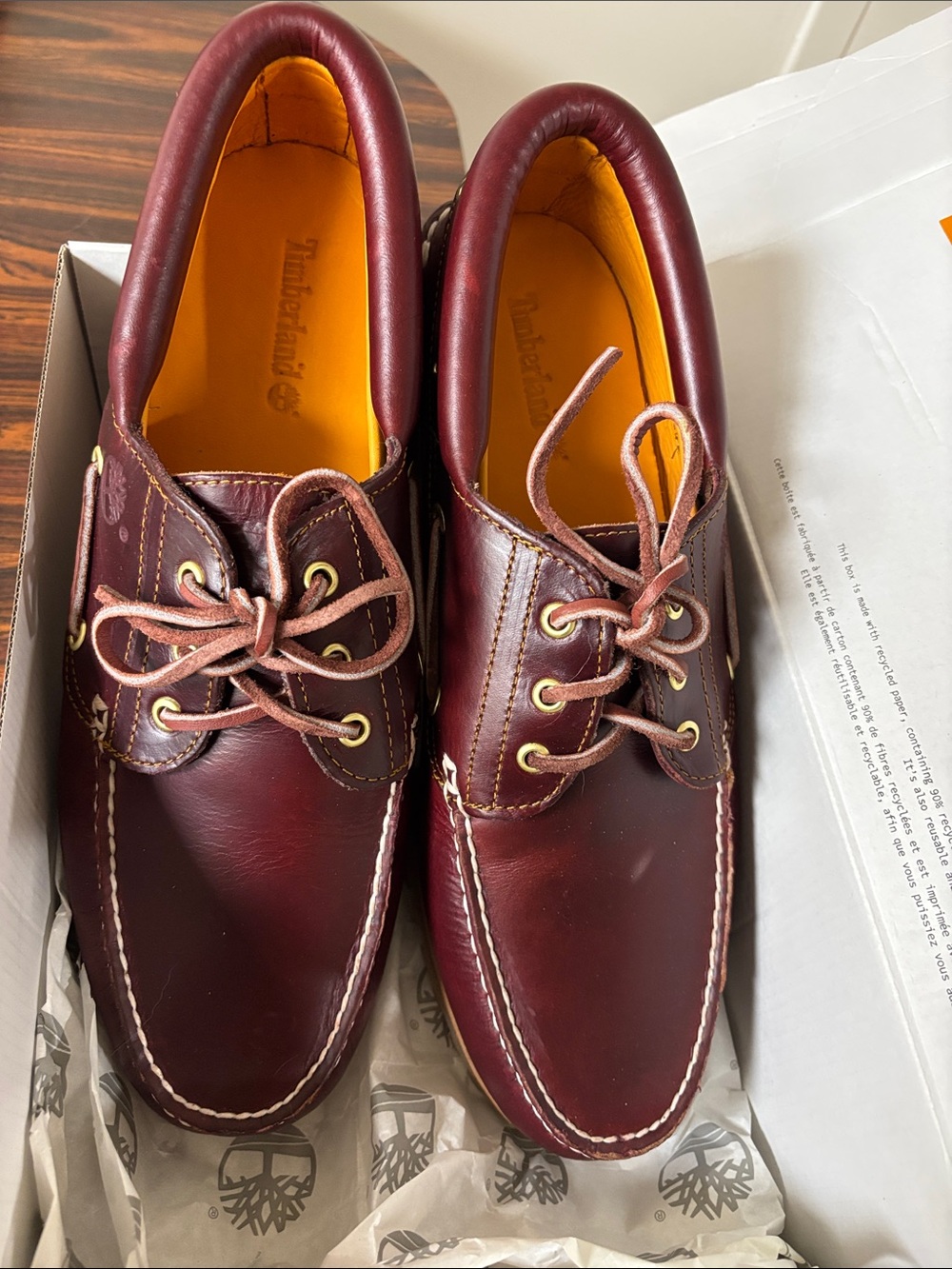 Timberland Men's Burgundy Leather Boat Shoes with Yellow Insoles
